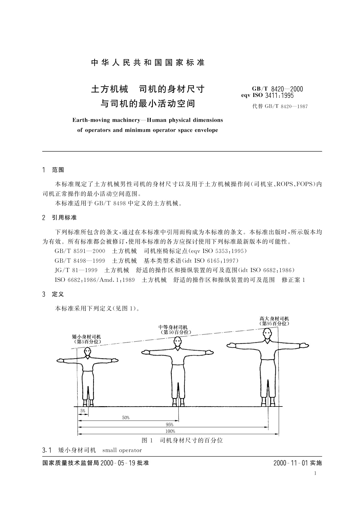 GB/T 8420-2000 土方机械　司机的身材尺寸与司机的最小活动空间