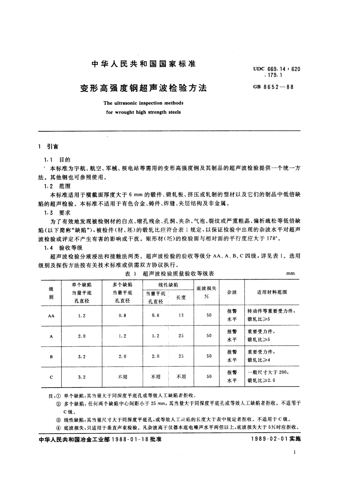 GB/T 8652-1988 变形高强度钢超声波检验方法