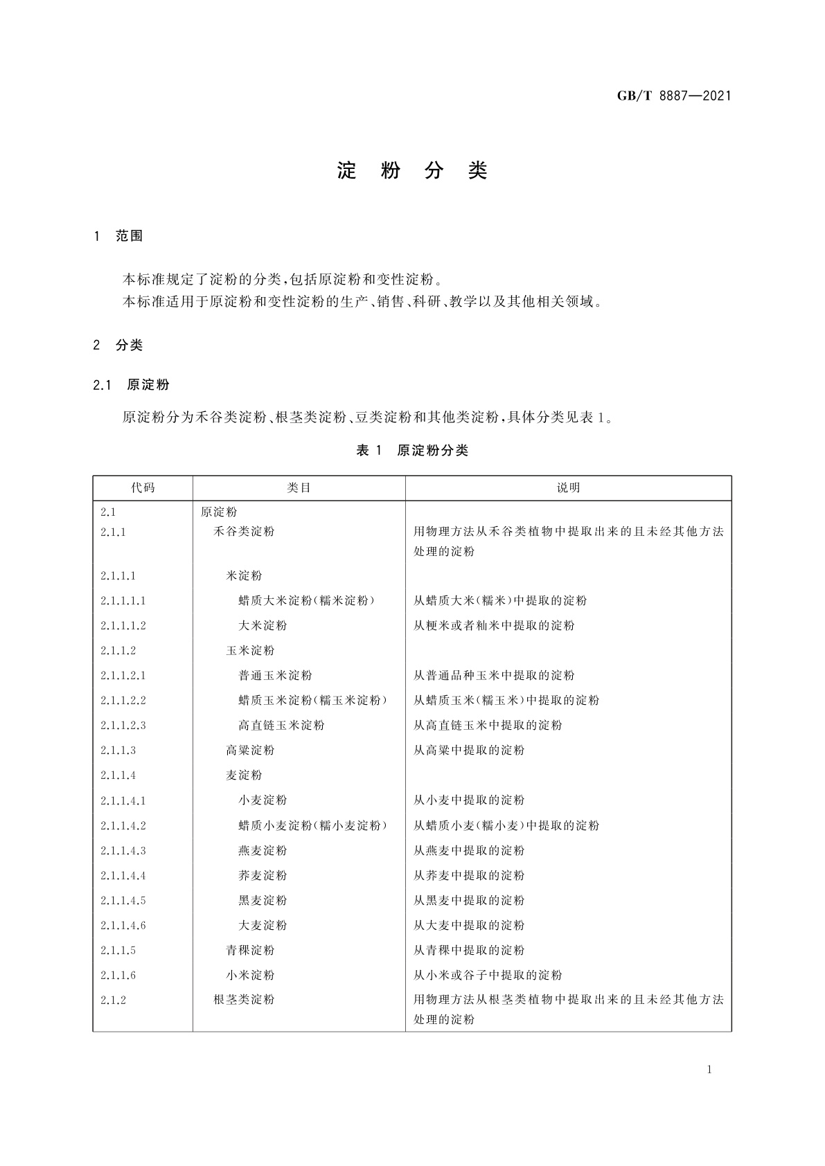 GB/T 8887-2021 淀粉分类