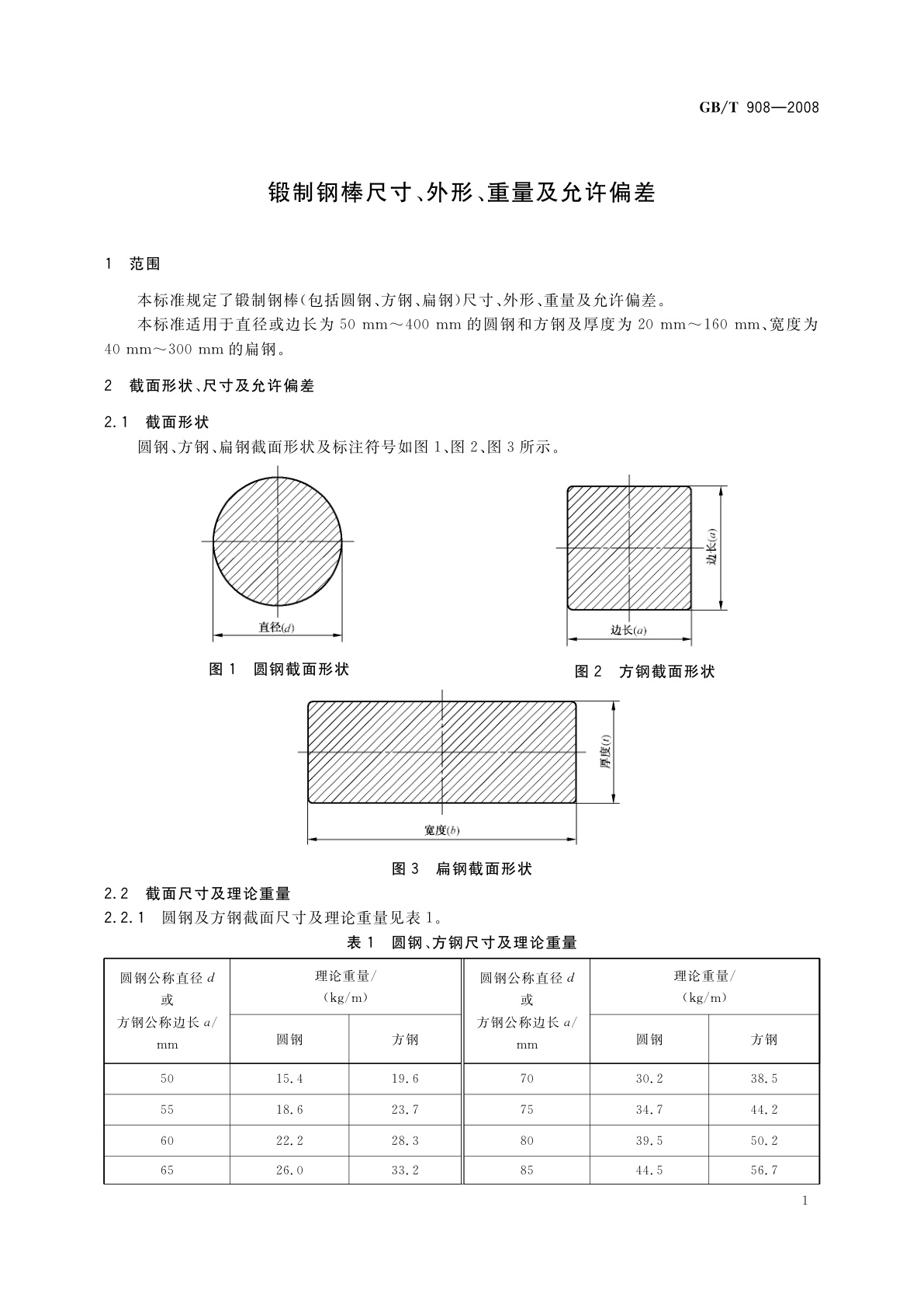 GB/T 908-2008 锻制钢棒尺寸、外形、重量及允许偏差