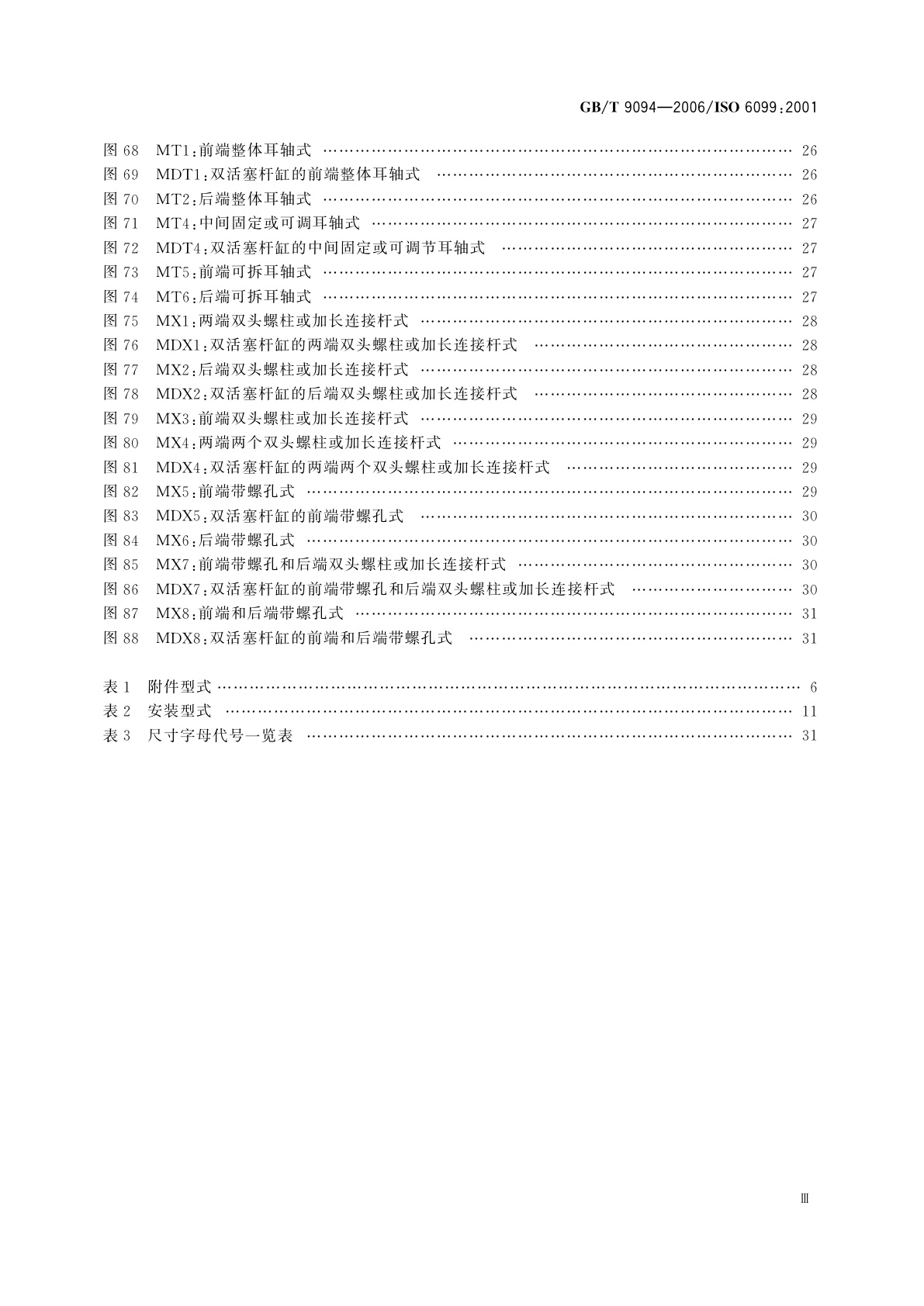 GB/T 9094-2006 液压缸气缸安装尺寸和安装型式代号