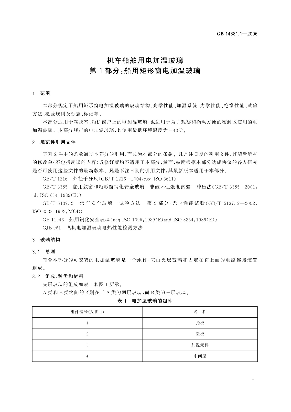 GB 14681.1-2006 机车船舶用电加温玻璃　第1部分：船用矩形窗电加温玻璃