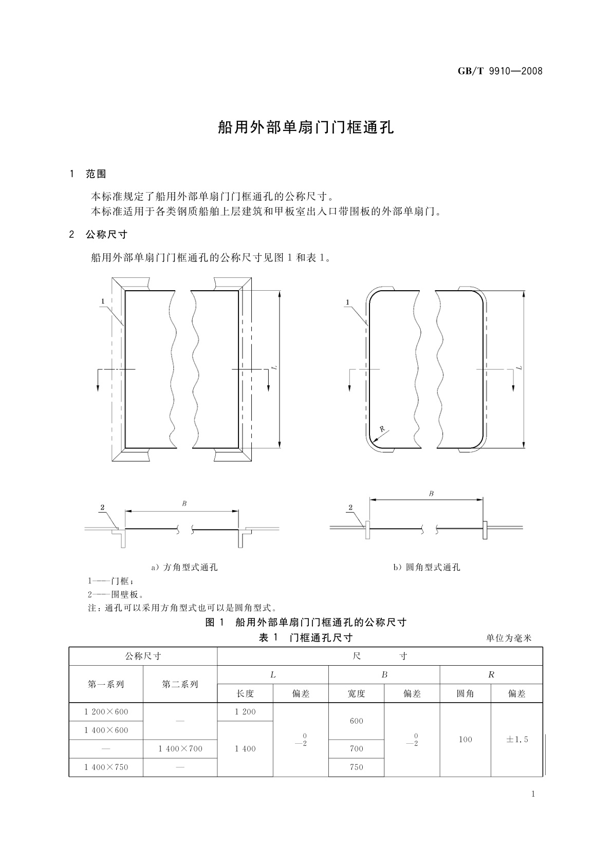 GB/T 9910-2008 船用外部单扇门门框通孔