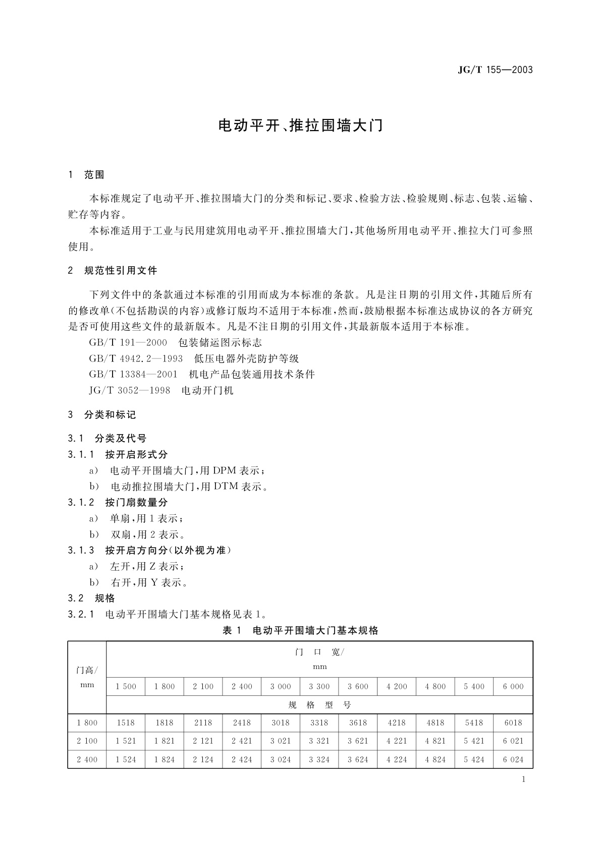 JG/T 155-2003 电动平开、推拉围墙大门