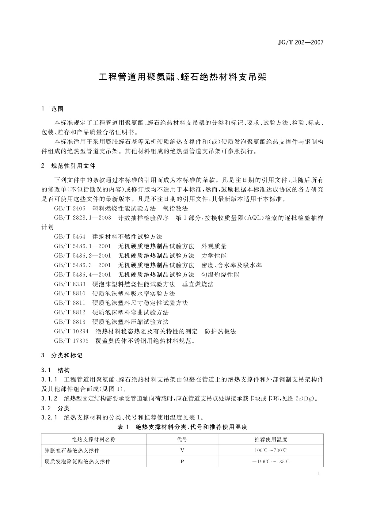 JG/T 202-2007 工程管道用聚氨酯、蛭石绝热材料支吊架
