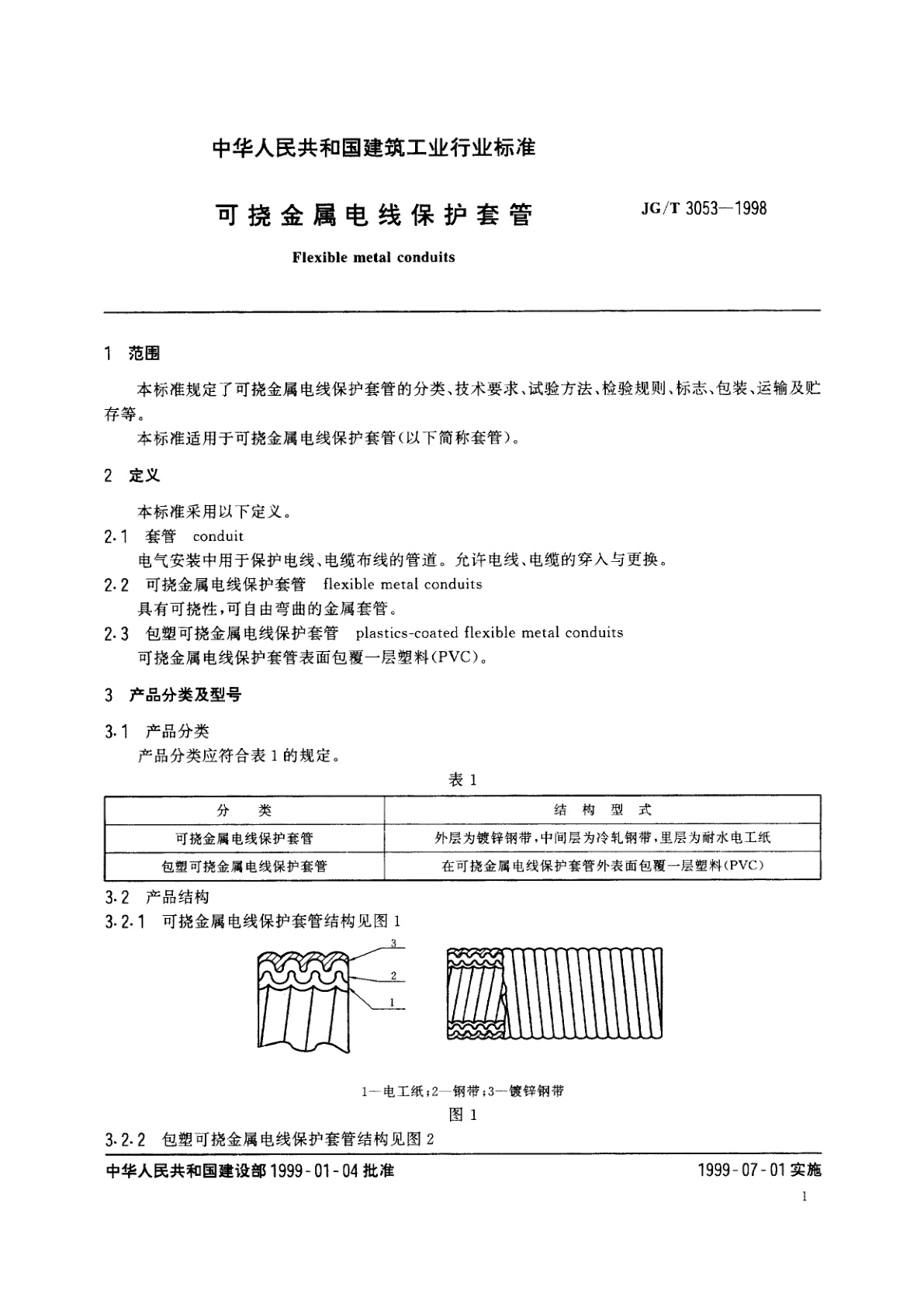 JG/T 3053-1998 可挠金属电线保护套管