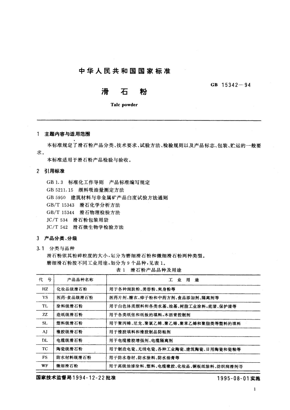 GB 15342-1994 滑石粉