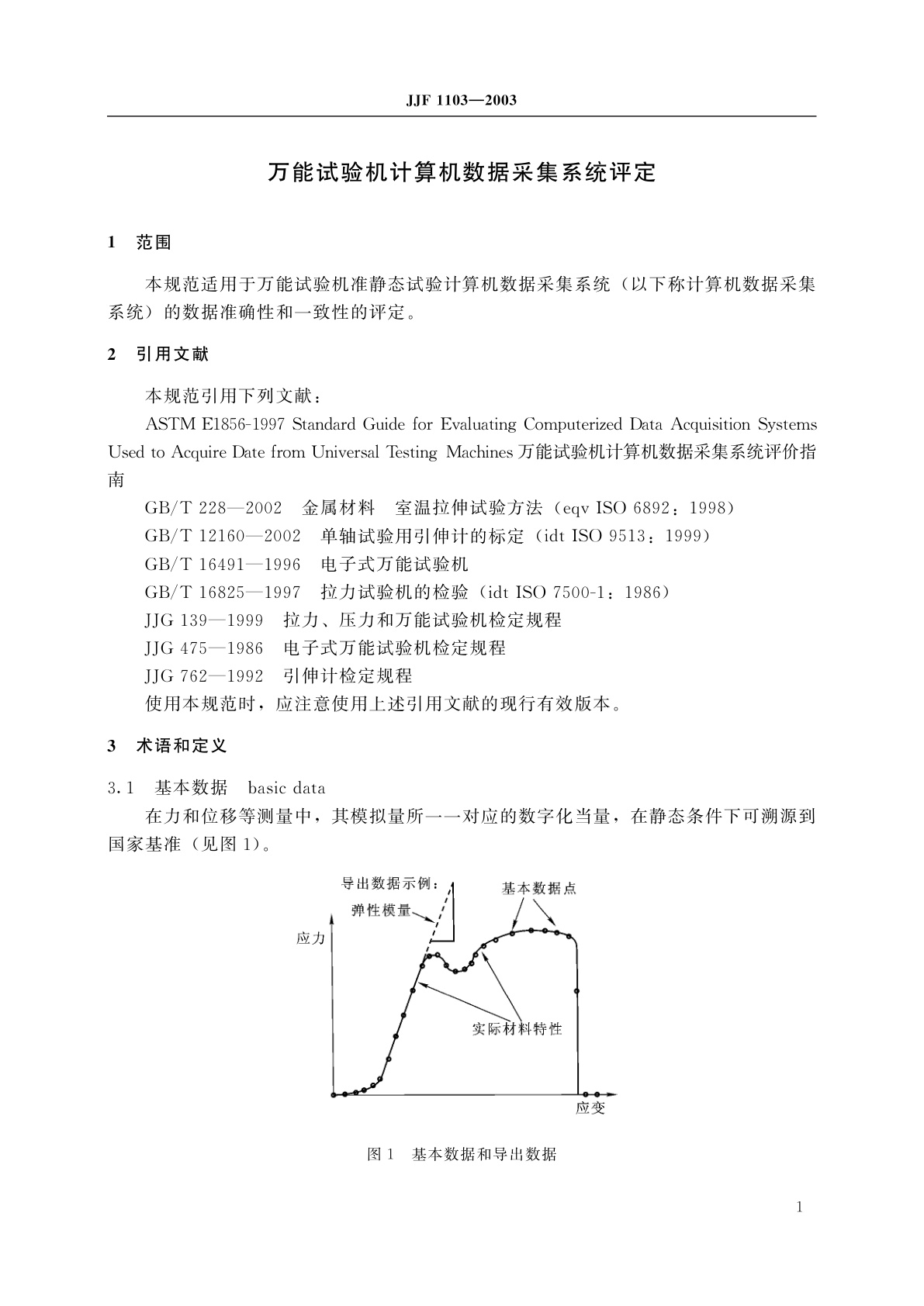 JJF 1103-2003 万能试验机计算机数据采集系统评定
