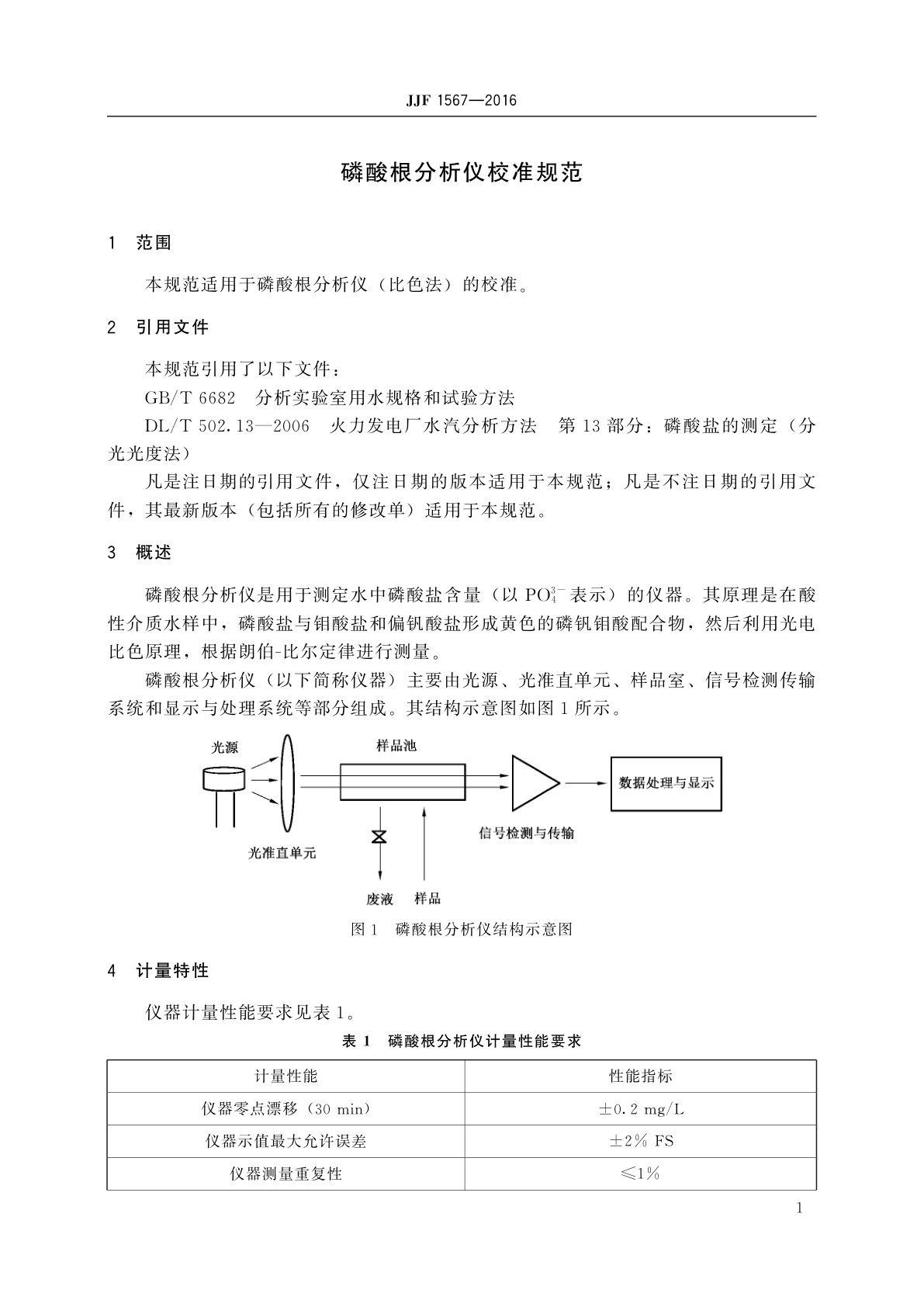JJF 1567-2016 磷酸根分析仪校准规范