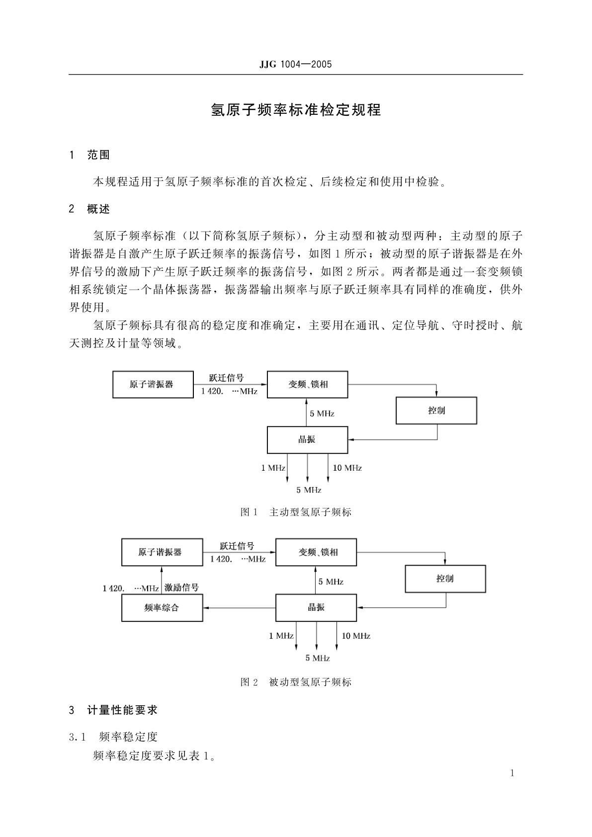 JJG 1004-2005 氢原子频率标准