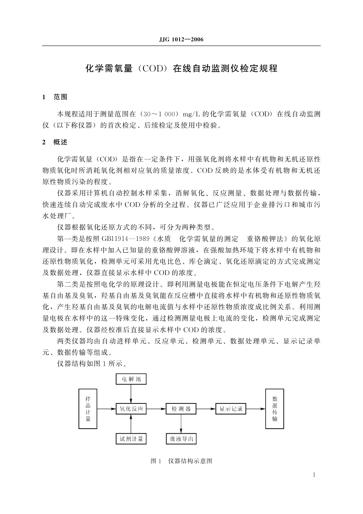JJG 1012-2006 化学需氧量(COD)在线自动监测仪