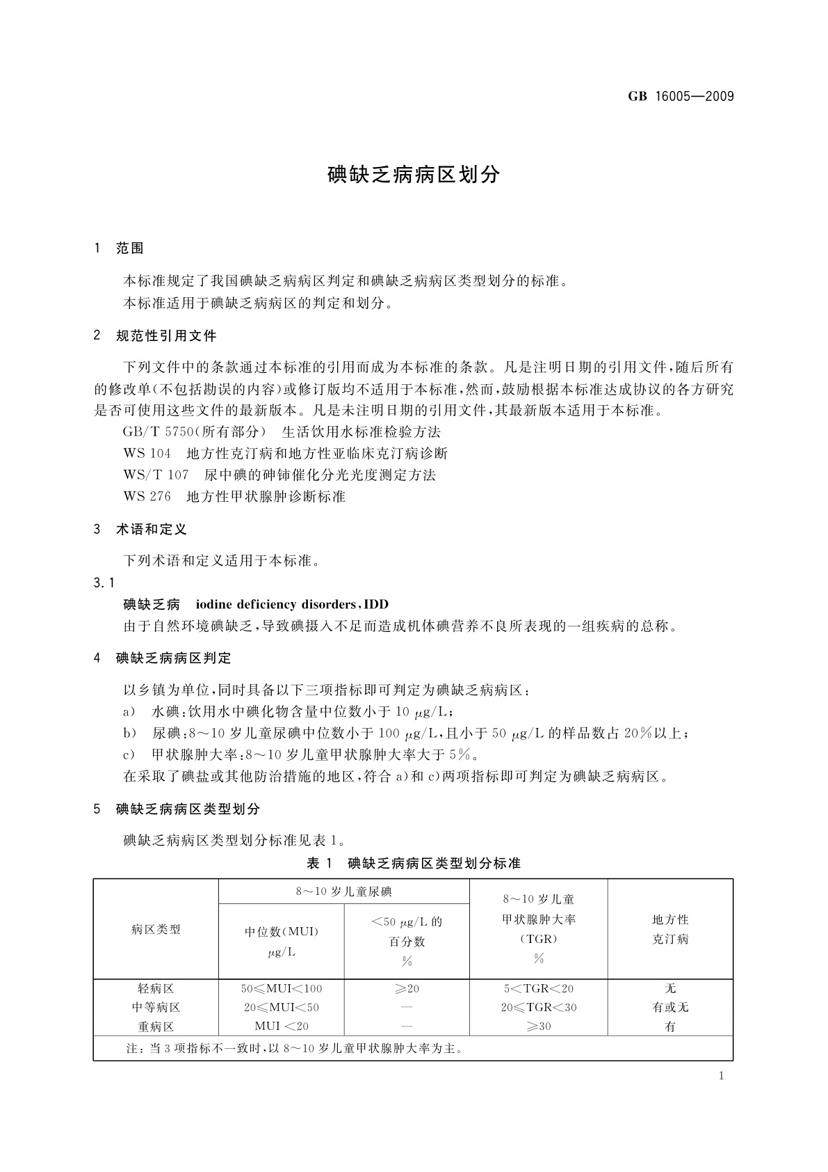GB 16005-2009 碘缺乏病病区划分