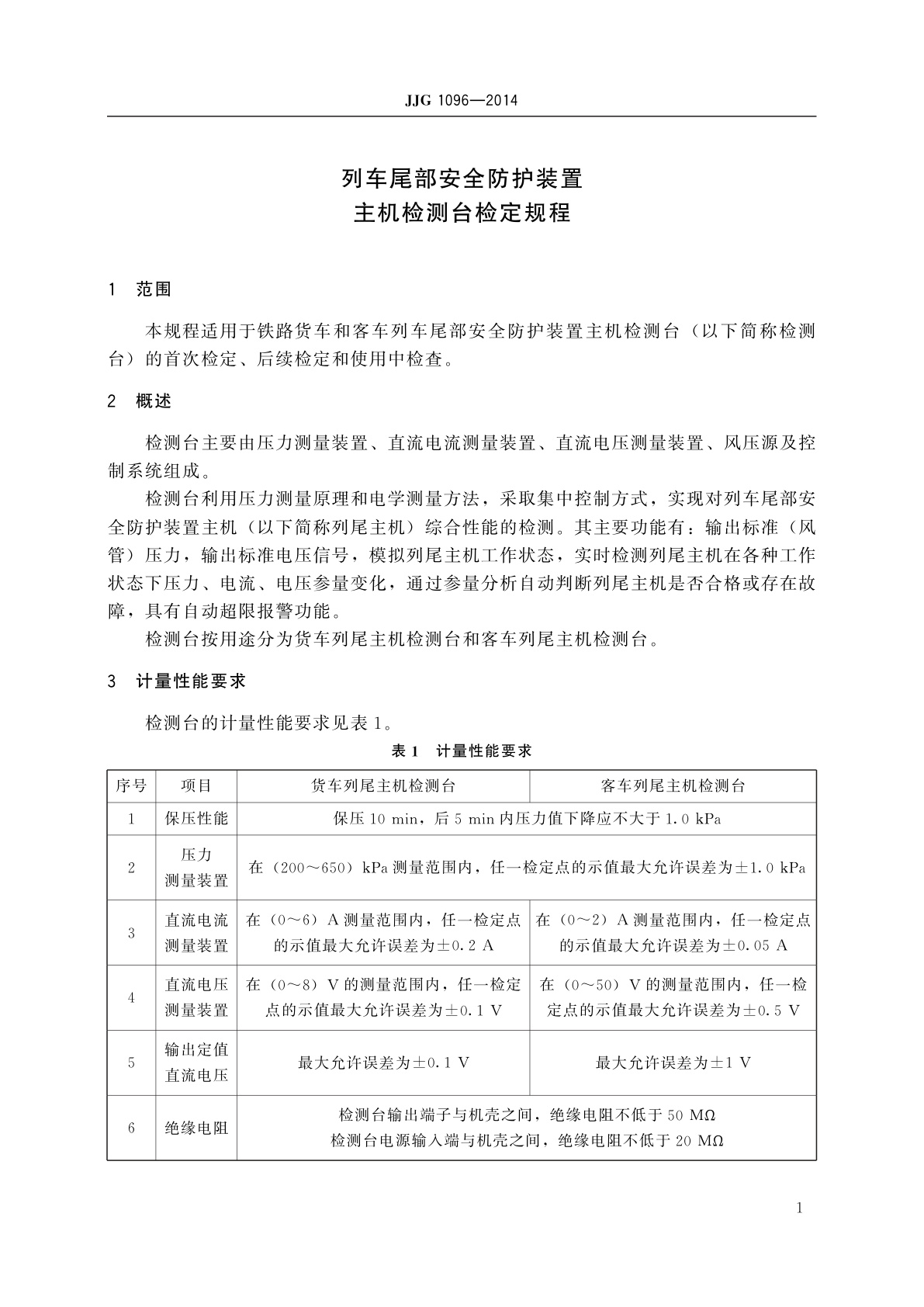 JJG 1096-2014 列车尾部安全防护装置主机检测台