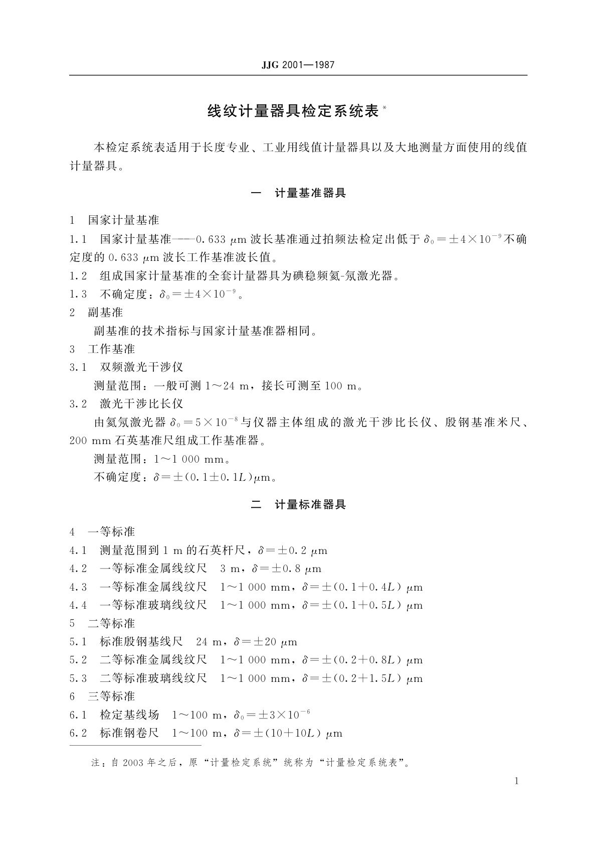 JJG 2001-1987 线纹计量器具