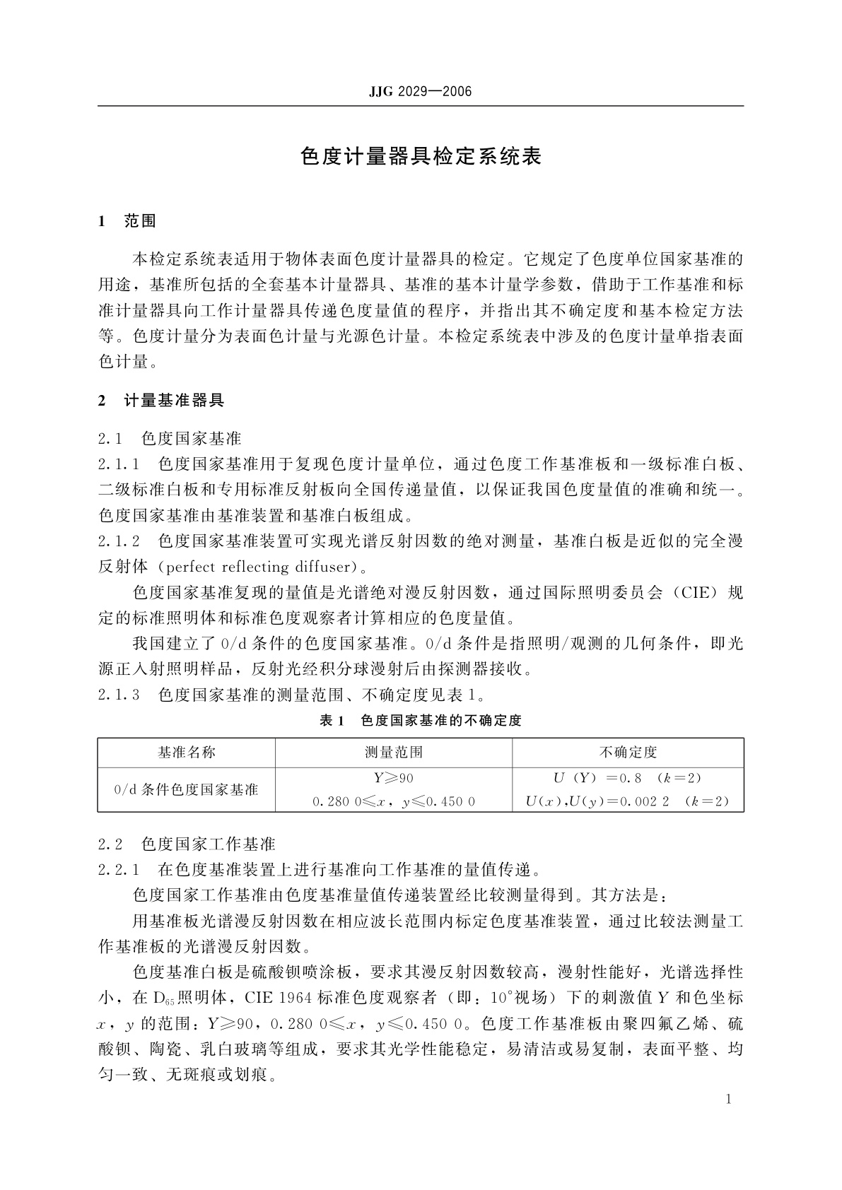 JJG 2029-2006 色度计量器具