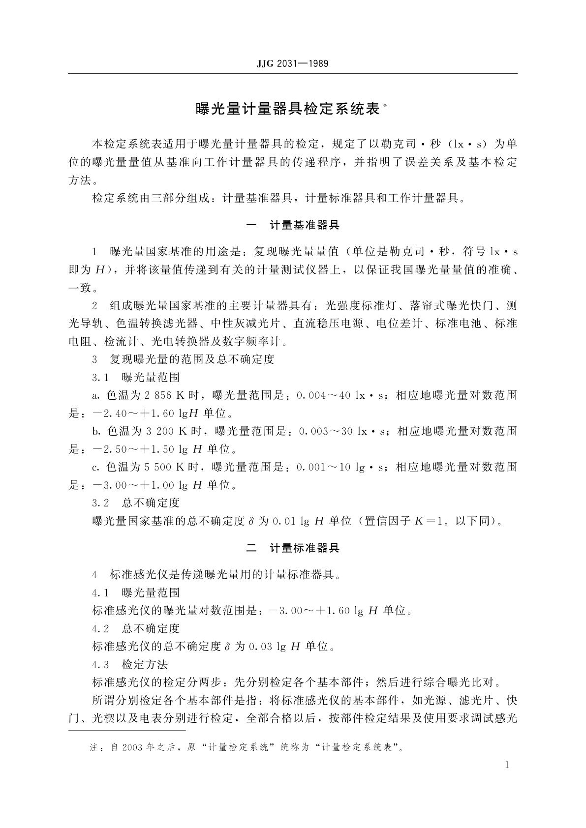 JJG 2031-1989 曝光量计量器具