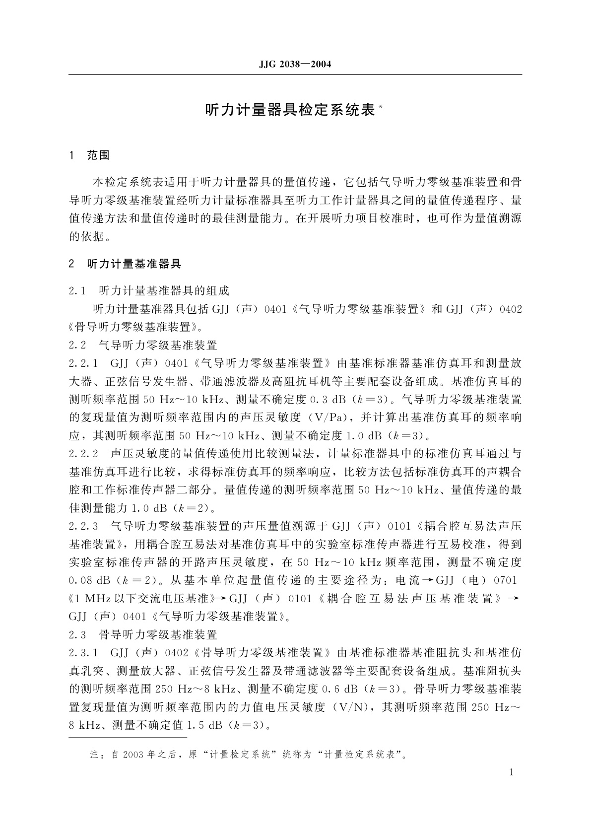 JJG 2038-2004 听力计量器具