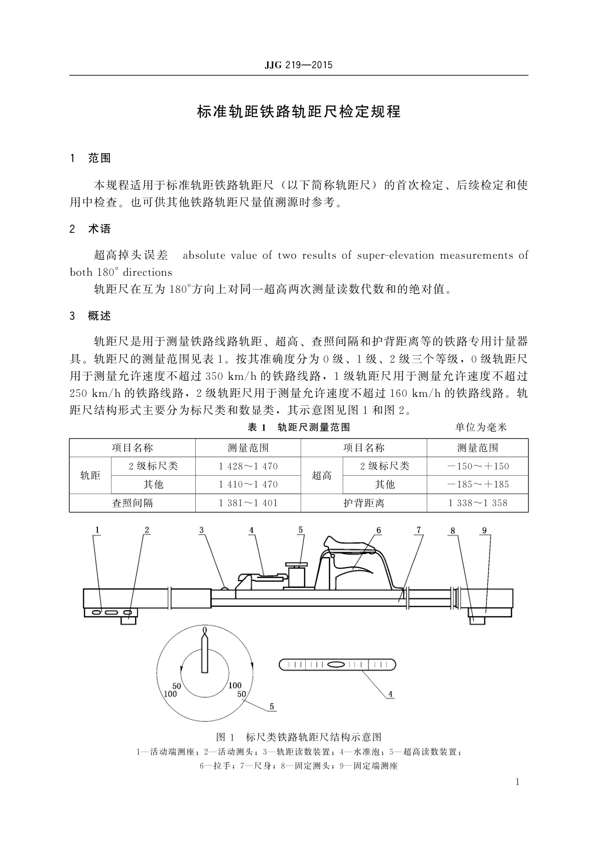 JJG 219-2015 标准轨距铁路轨距尺