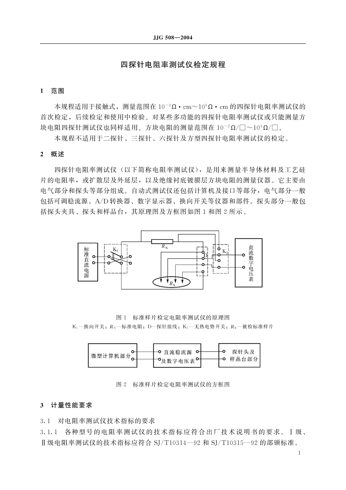 JJG 508-2004 四探针电阻率测试仪