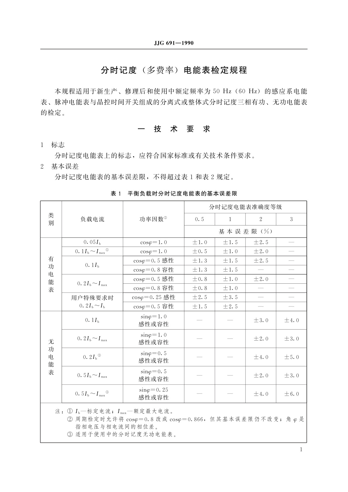 JJG 691-1990 分时记度(多费率)电能表