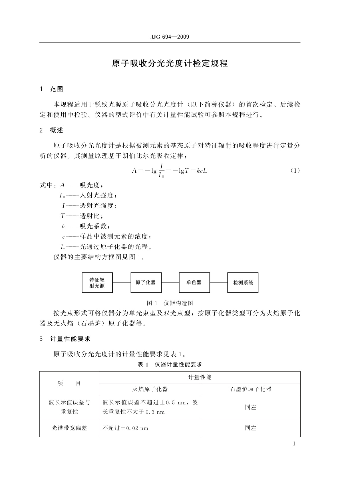 JJG 694-2009 原子吸收分光光度计