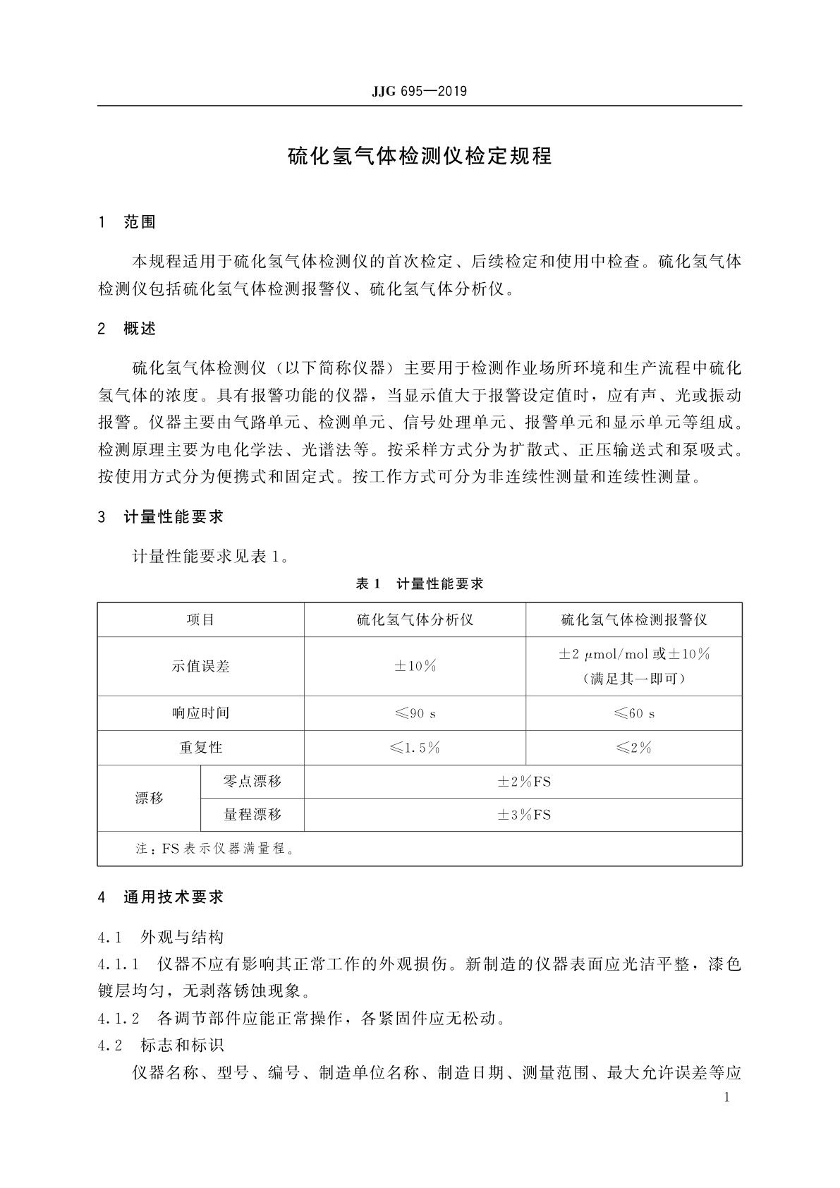 JJG 695-2019 硫化氢气体检测仪