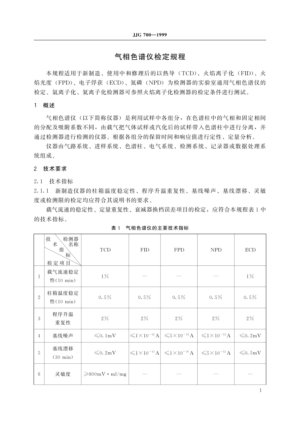 JJG 700-1999 气相色谱仪