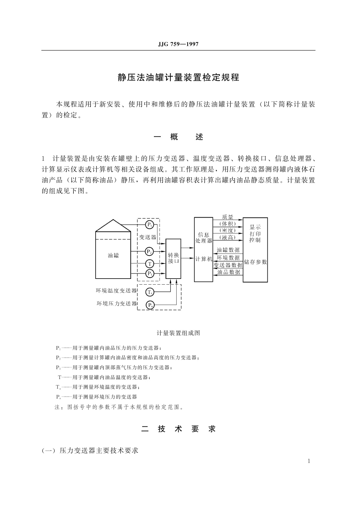 JJG 759-1997 静压法油罐计量装置