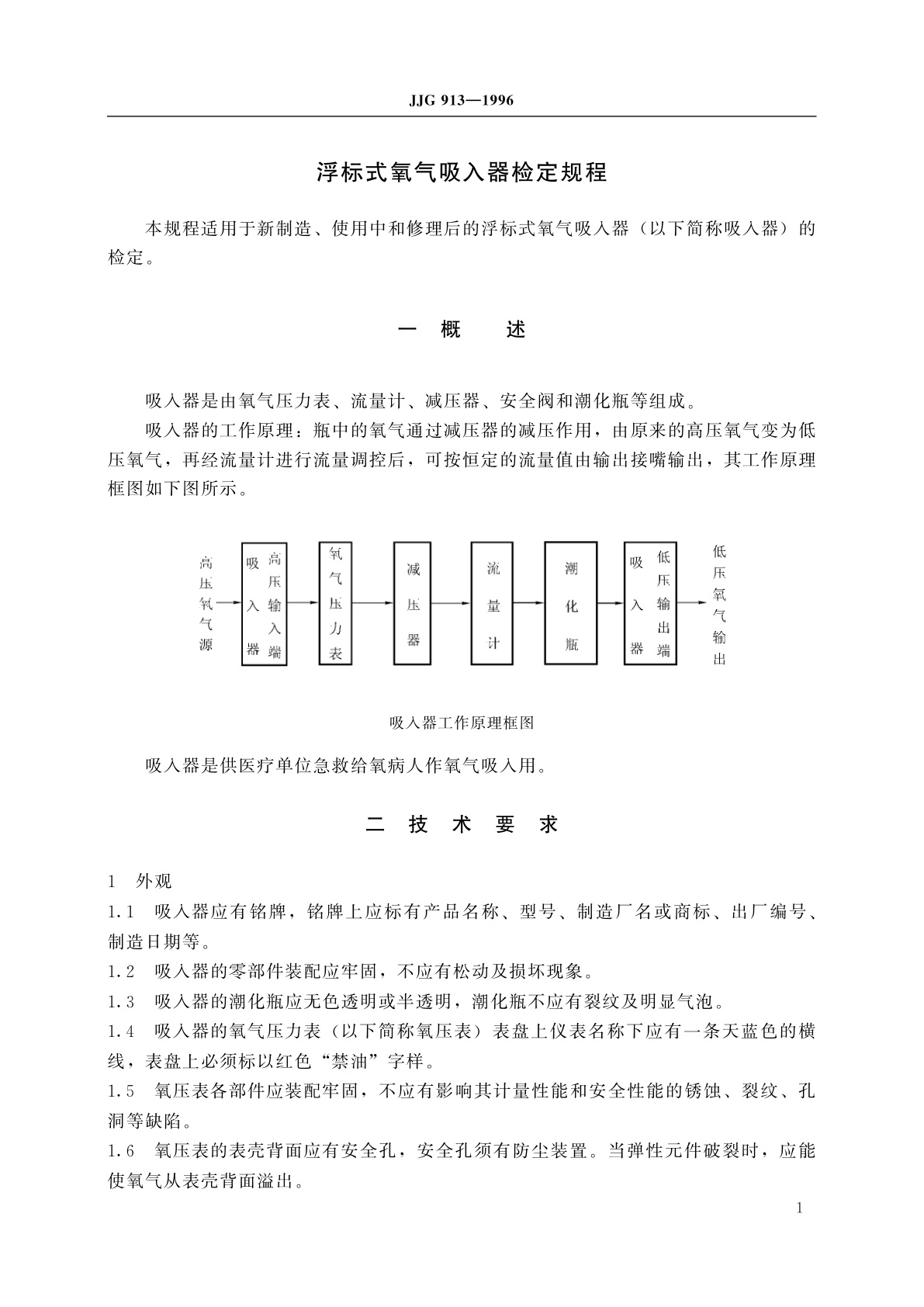 JJG 913-1996 浮标式氧气吸入器
