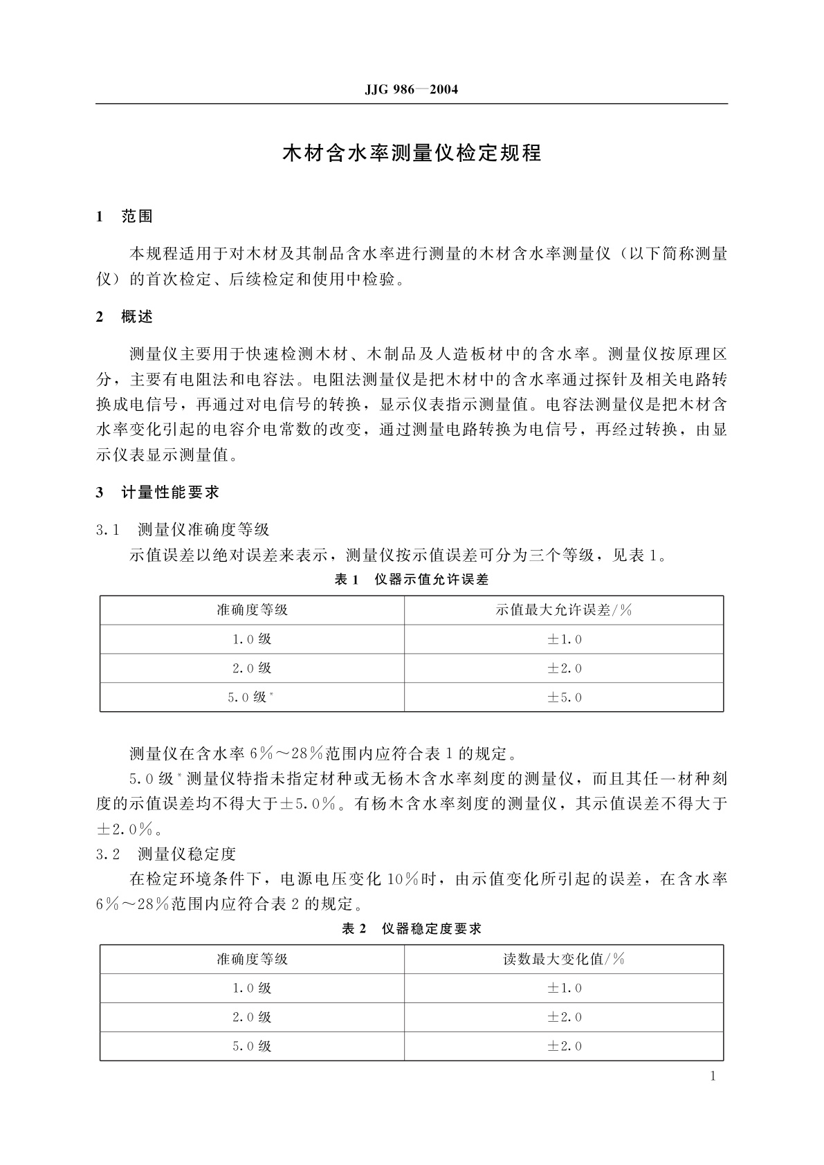 JJG 986-2004 木材含水率测量仪