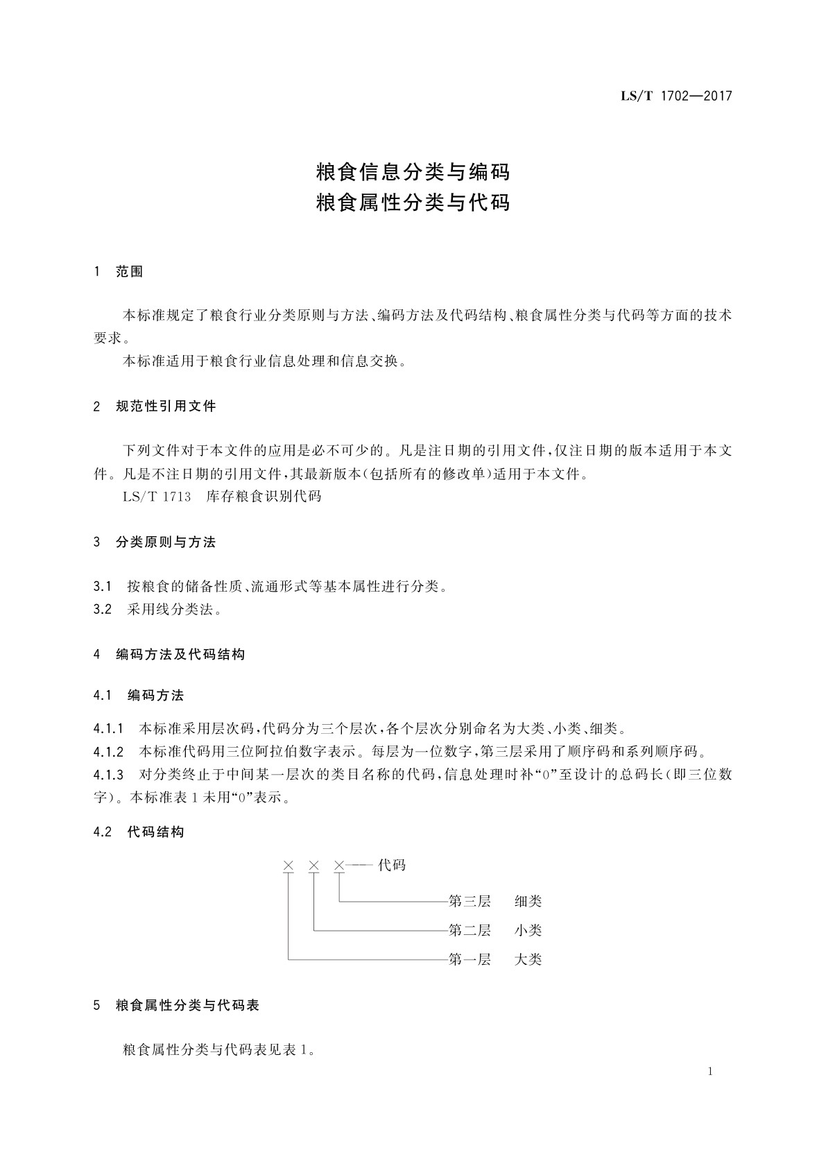 LS/T 1702-2017 粮食信息分类与编码　粮食属性分类与代码
