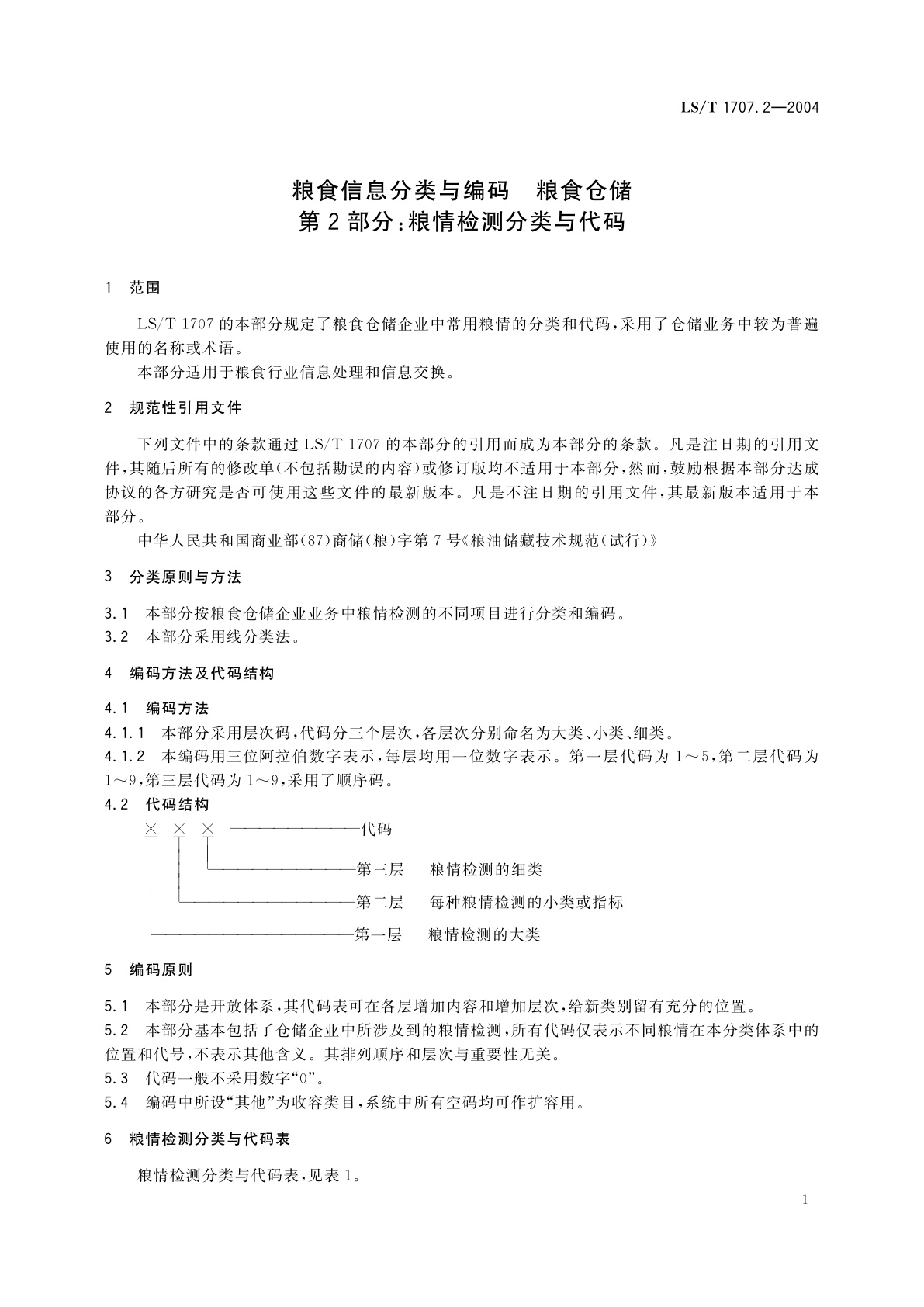 LS/T 1707.2-2004 粮食信息分类与编码　粮食仓储　第2部分:粮情检测分类与代码