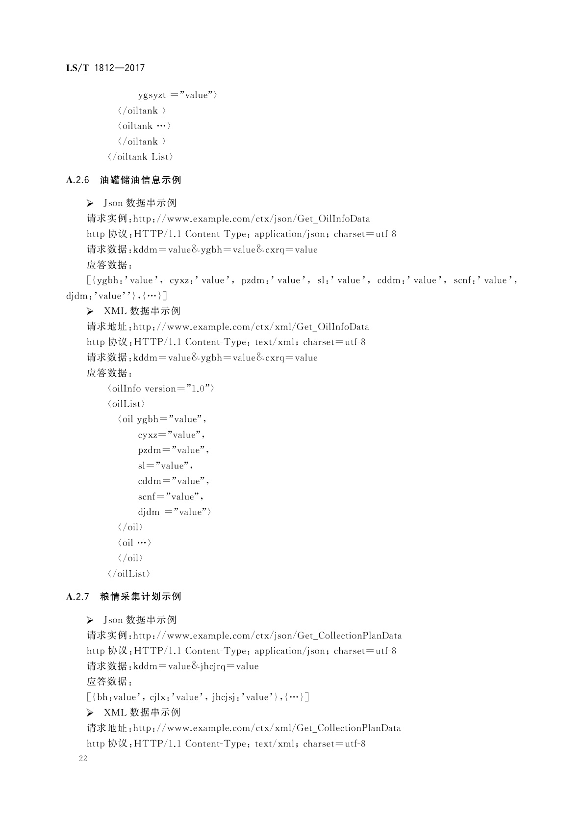 LS/T 1812-2017 粮油储藏　粮情测控信息交换接口协议技术要求