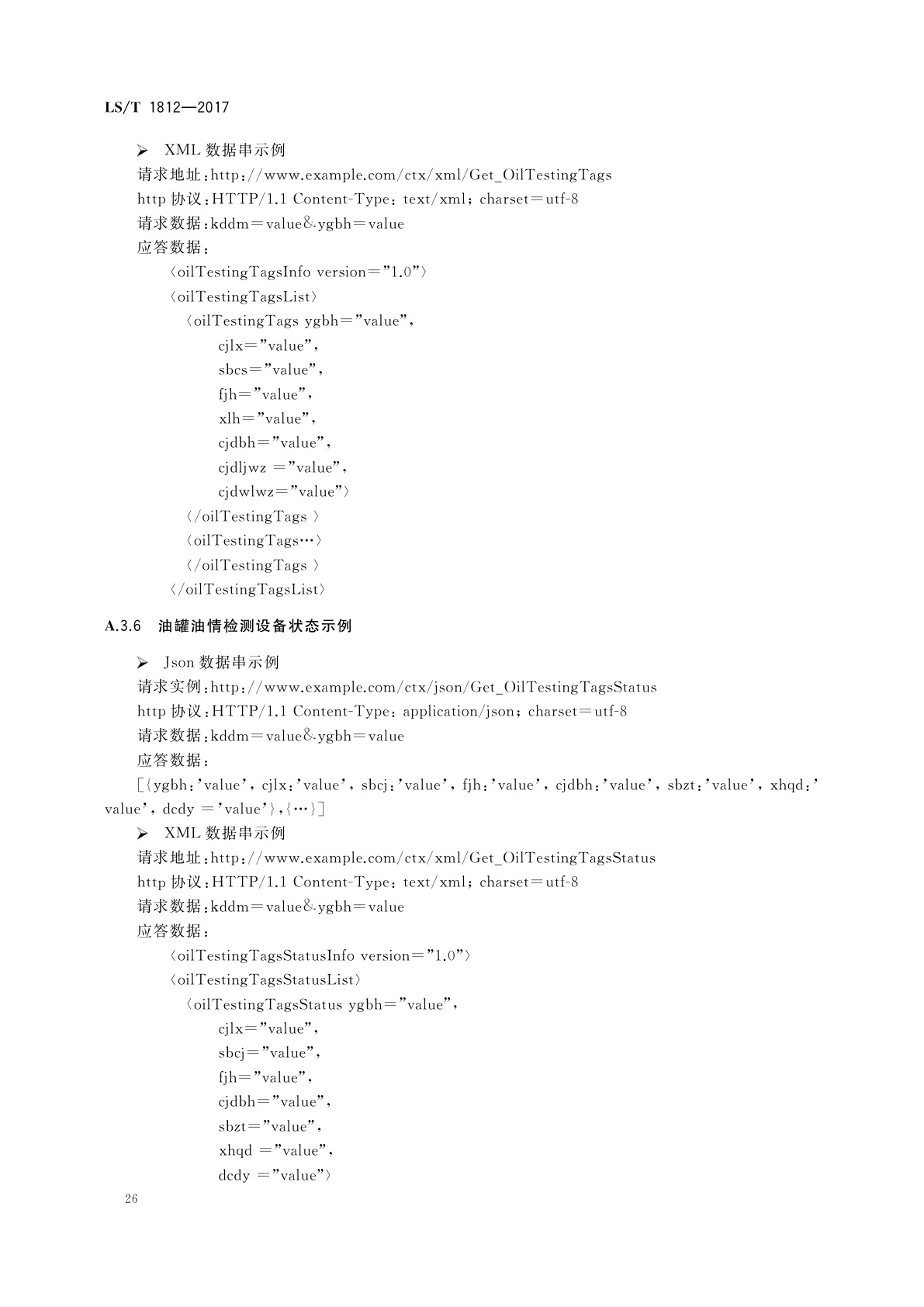 LS/T 1812-2017 粮油储藏　粮情测控信息交换接口协议技术要求