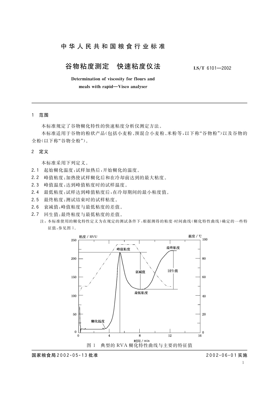 LS/T 6101-2002 谷物粘度测定　快速粘度仪法