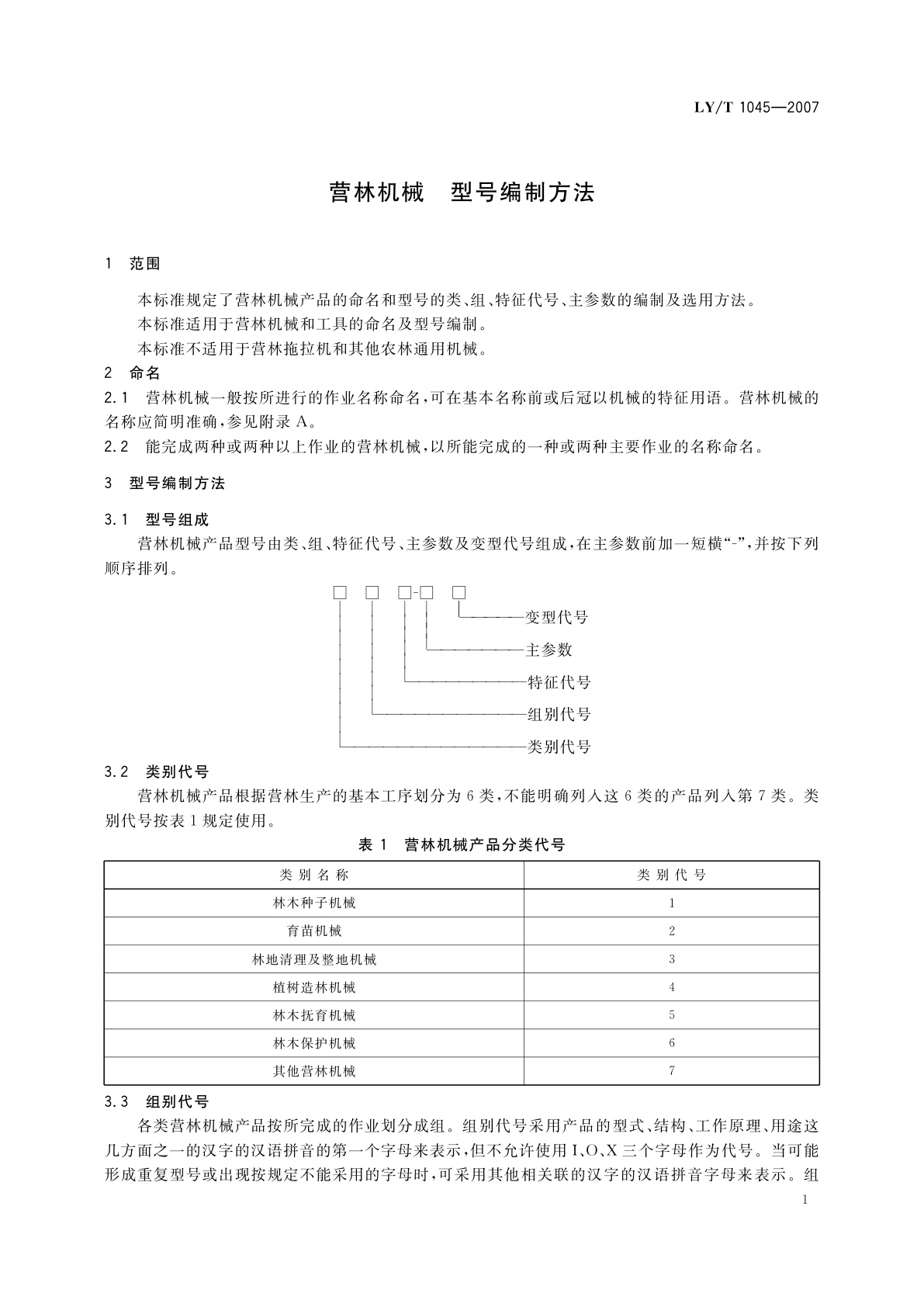 LY/T 1045-2007 营林机械　型号编制方法