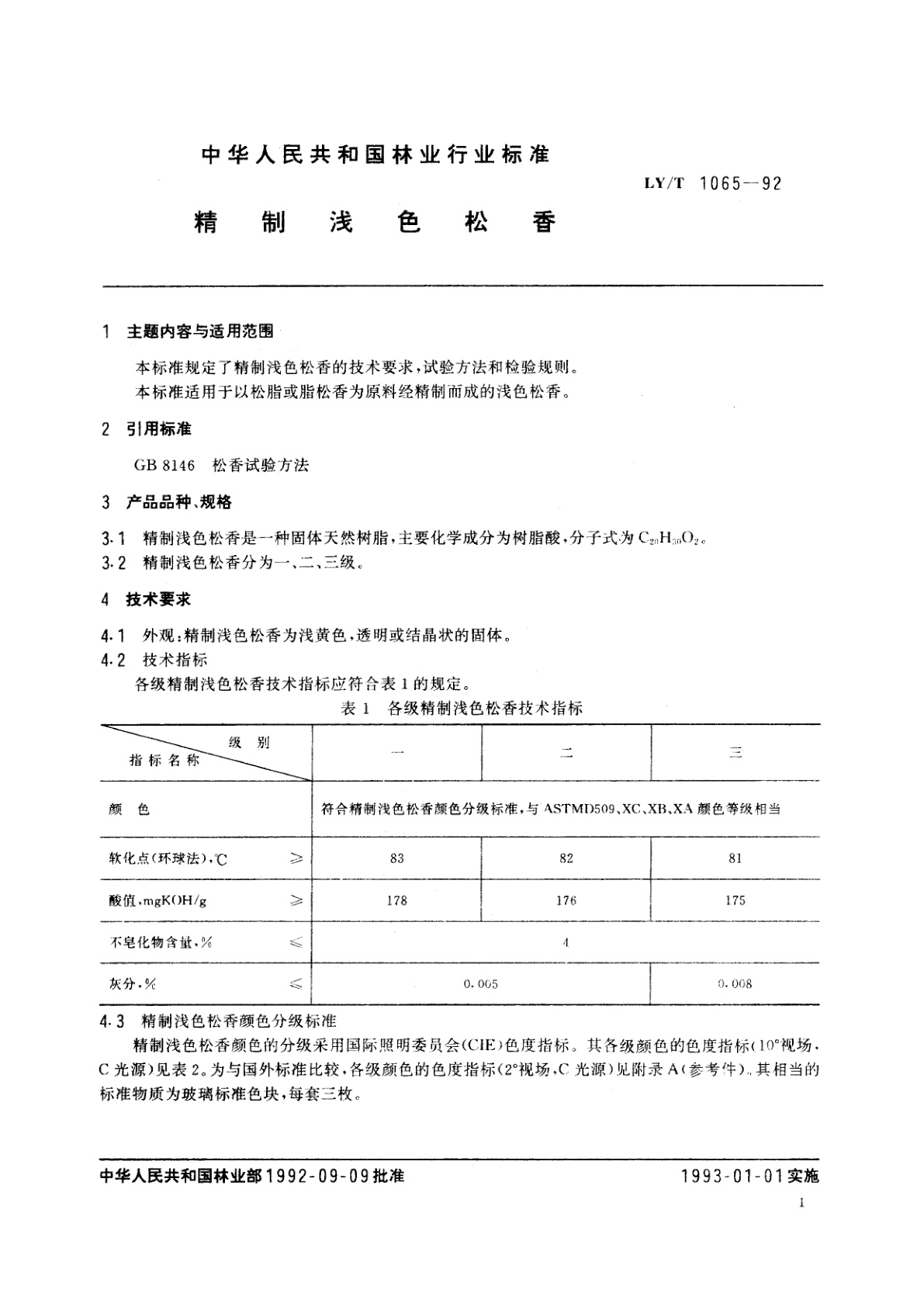 LY/T 1065-1992 精制浅色松香