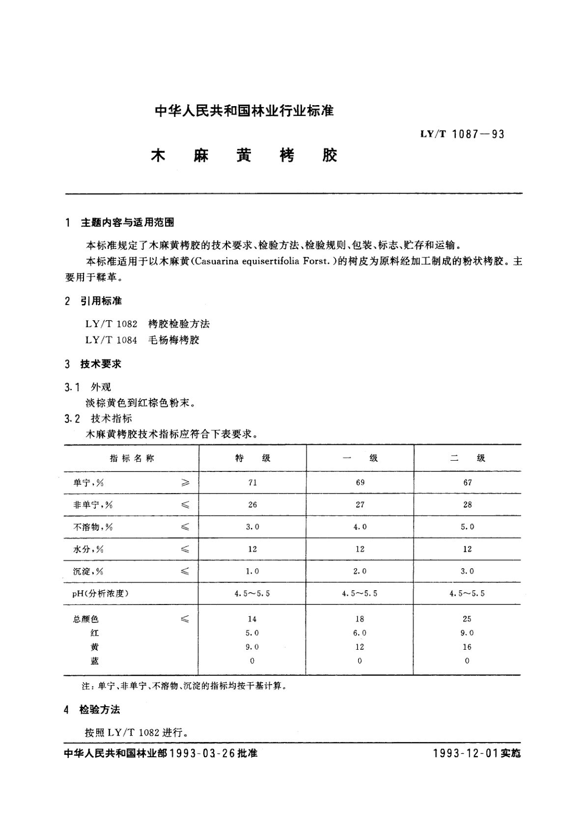 LY/T 1087-1993 木麻黄栲胶