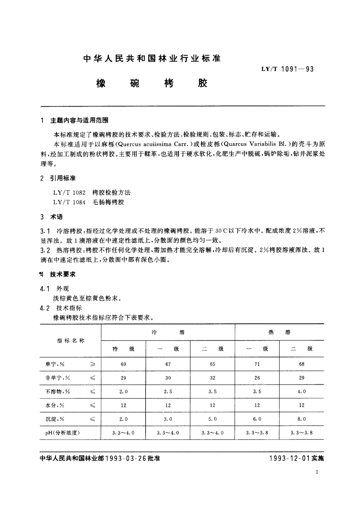 LY/T 1091-1993 橡碗栲胶