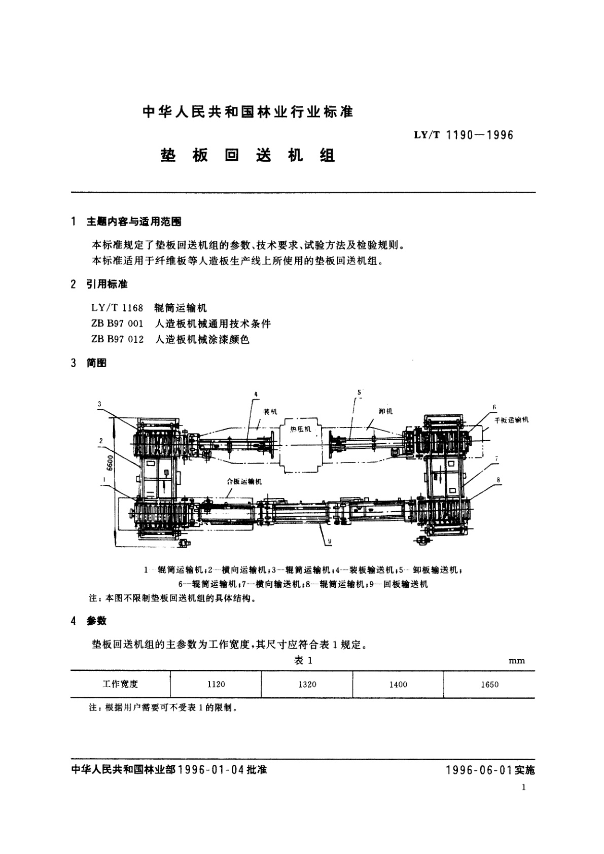 LY/T 1190-1996 垫板回送机组