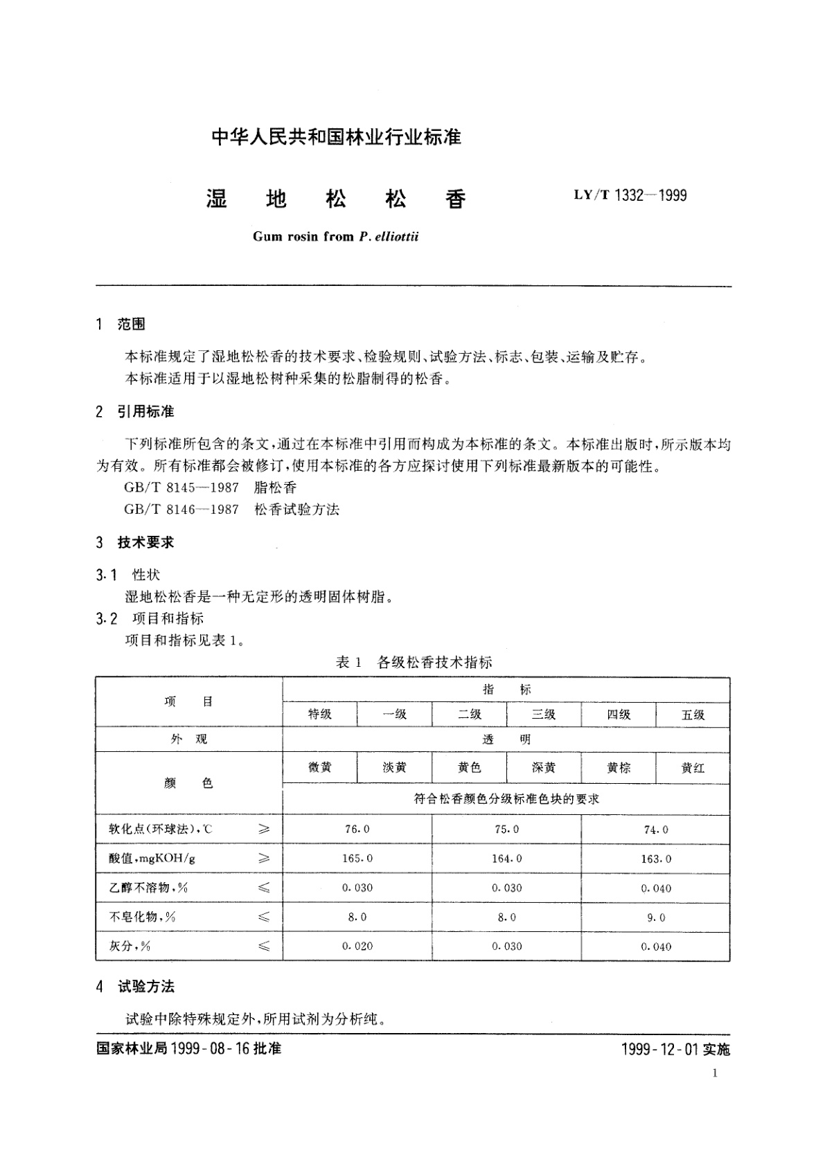 LY/T 1332-1999 湿地松松香
