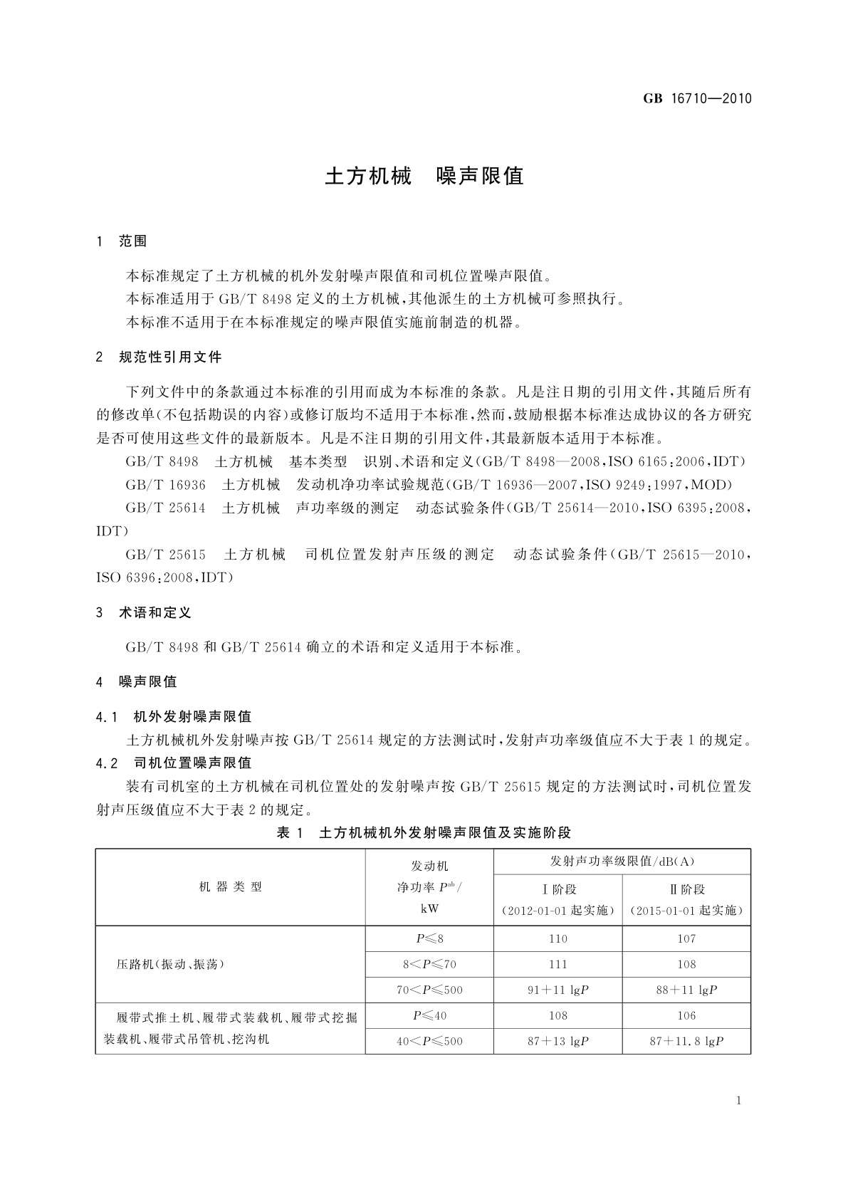 GB 16710-2010 土方机械　噪声限值
