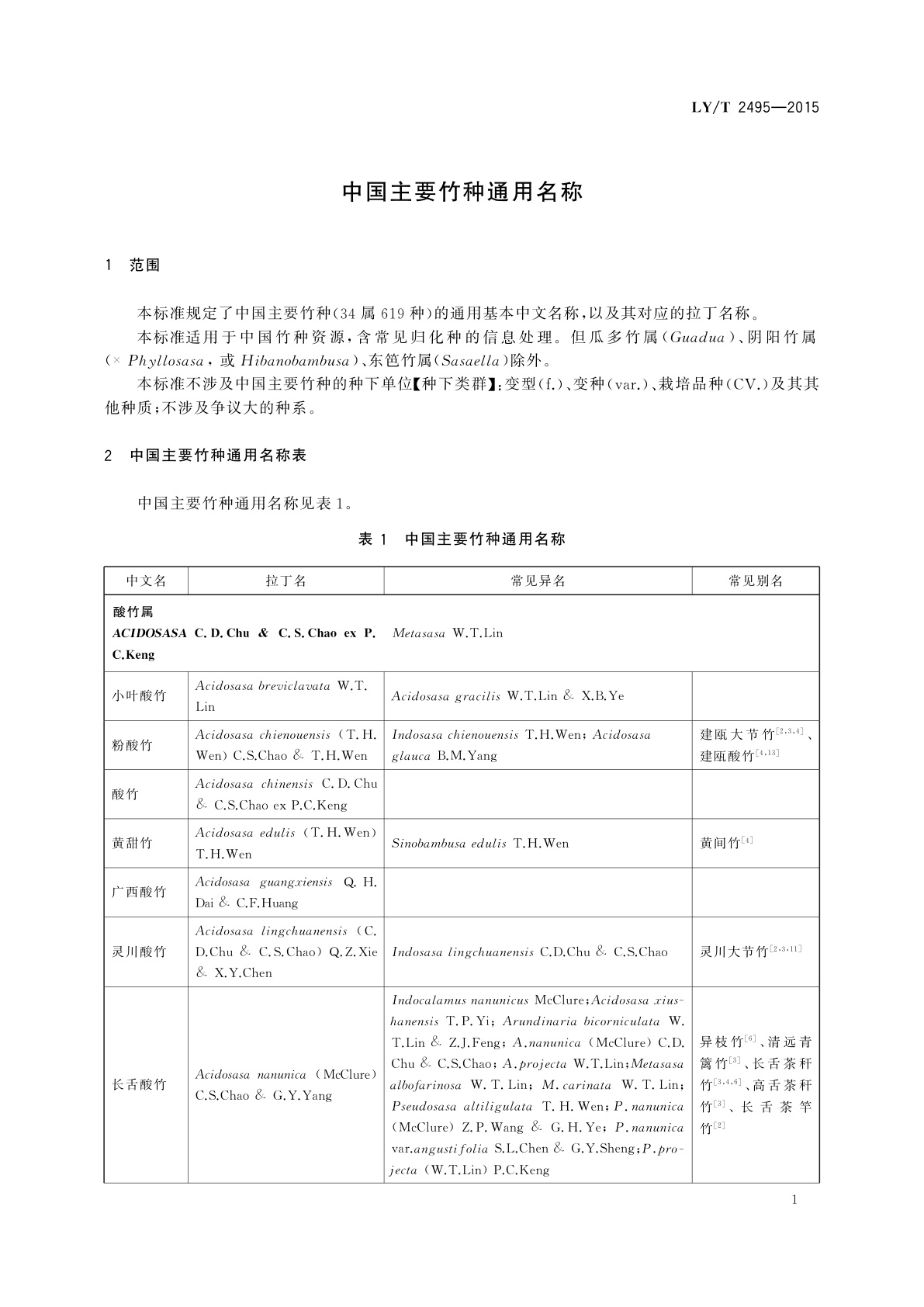 LY/T 2495-2015 中国主要竹种通用名称