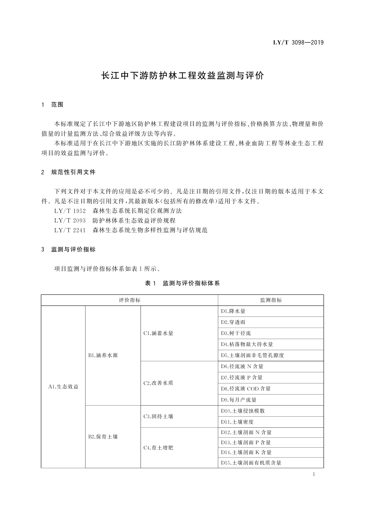LY/T 3098-2019 长江中下游防护林工程效益监测与评价