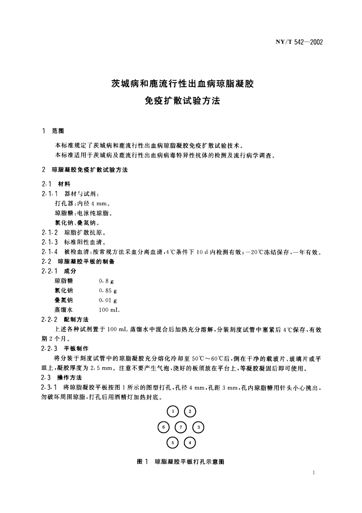 NY/T 542-2002 茨城病和鹿流行性出血病琼脂凝胶免疫扩散试验方法