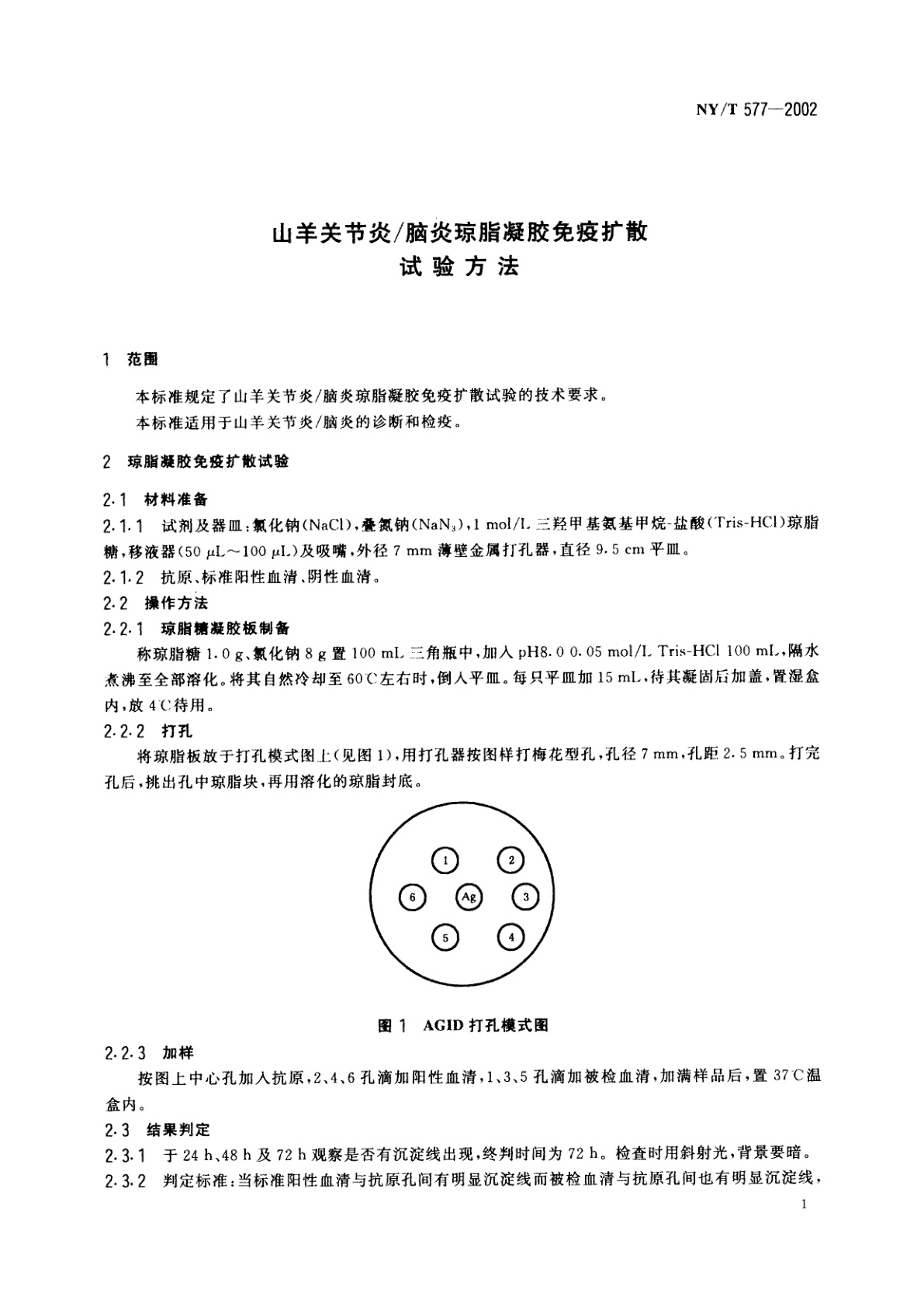NY/T 577-2002 山羊关节炎/脑炎琼脂凝胶免疫扩散试验方法