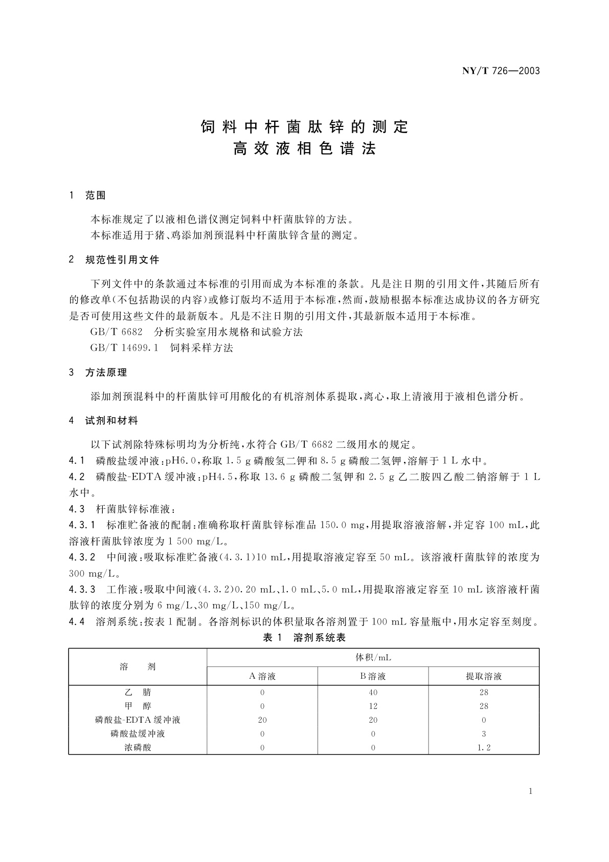 NY/T 726-2003 饲料中杆菌肽锌的测定　高效液相色谱法