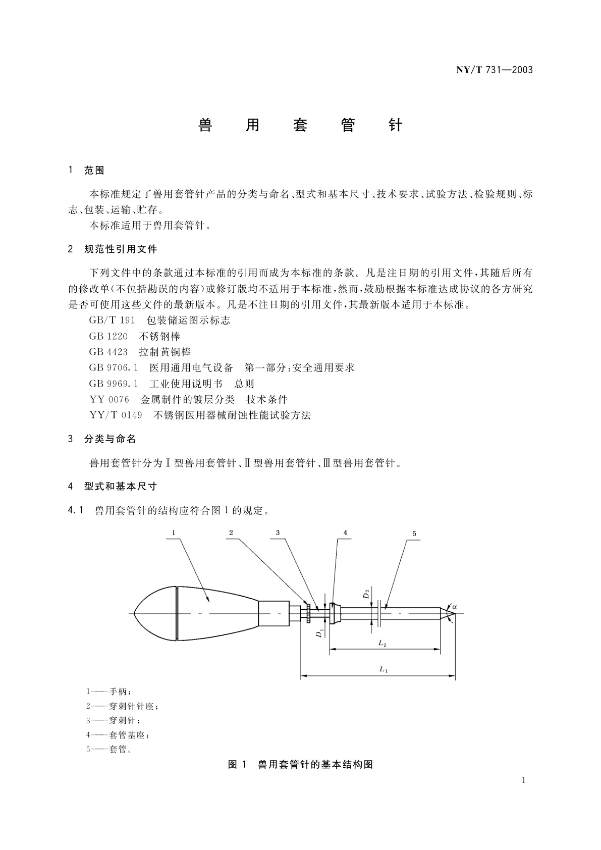NY/T 731-2003 兽用套管针