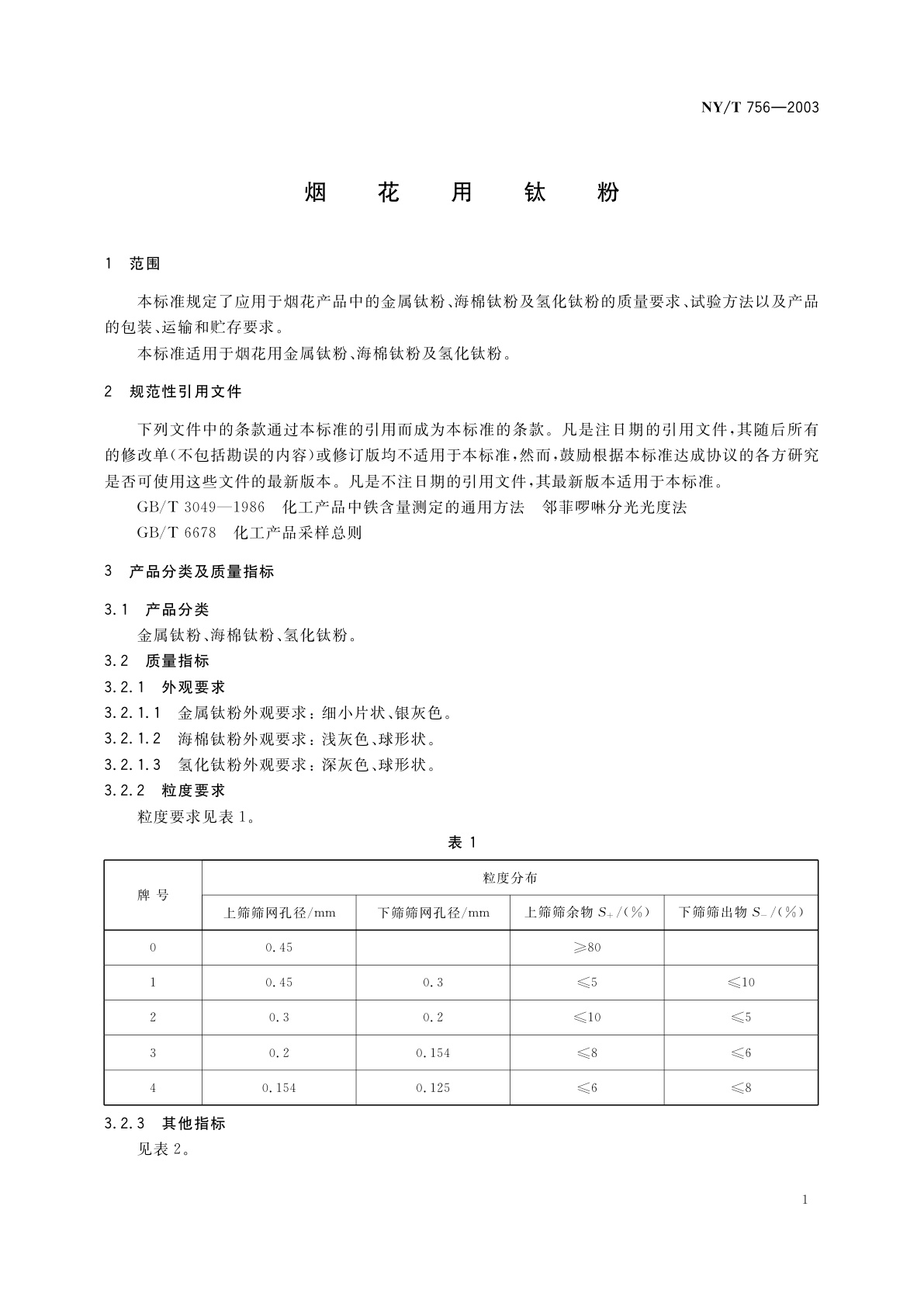 NY/T 756-2003 烟花用钛粉