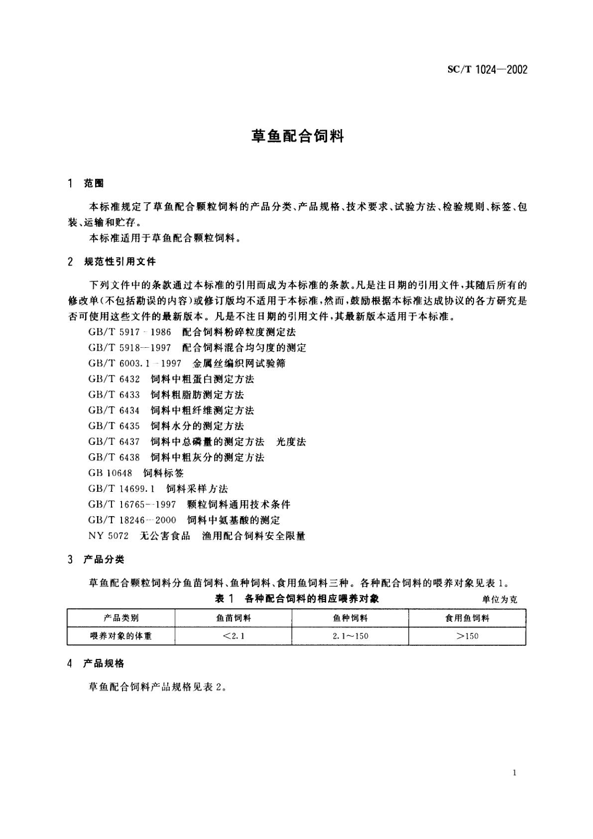 SC/T 1024-2002 草鱼配合饲料